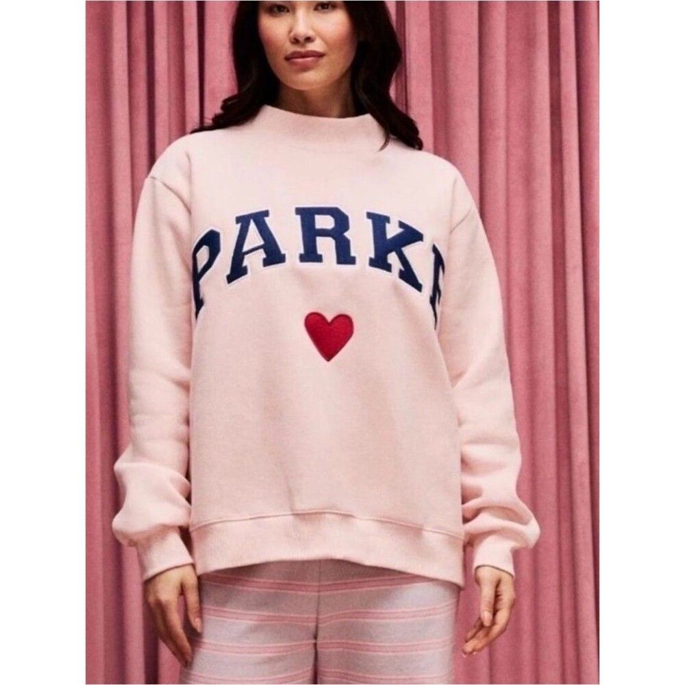 NIB PARKE Heart Varsity Mockneck Peony + Denim